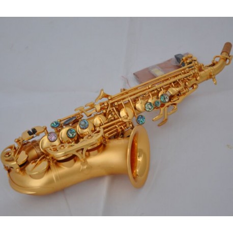 Professional Satin Gold Curved Soprano Saxophone High F# Sax Abalone Key W/Case