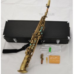 Professional Antique Soprano saxophone High F# G Abalone Curved bell Saxello sax