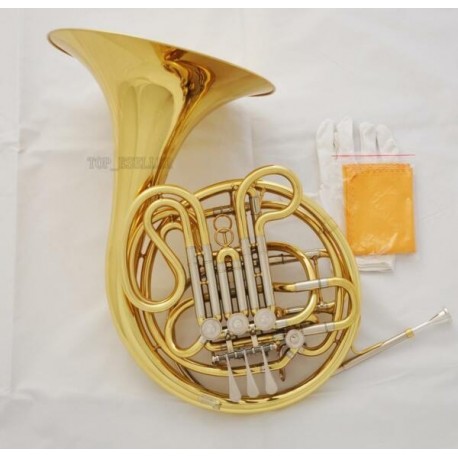 Professional Gold Lacquer Double French Horn F/Bb 4 Key 12.2" bell with Case