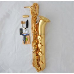 Professional Gold Superbrass Eb Baritone Sax Low A Saxophone ABALONE Key 2 Necks