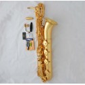 Professional Gold Superbrass Eb Baritone Sax Low A Saxophone ABALONE Key 2 Necks