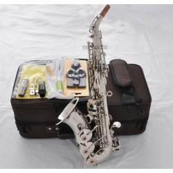 Superbrass Silver Curved Soprano Saxophone High F# Key Sax Italian pads
