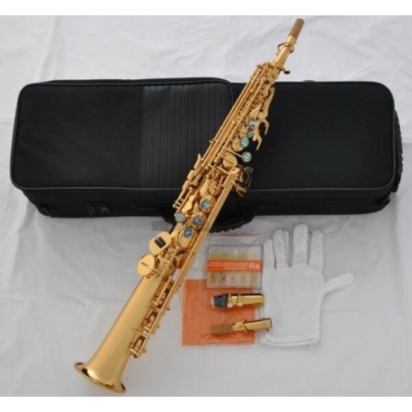 Superbrass Straight Soprano Saxophone High F# G Sax With ABALONE Key 2-Neck 10 Reeds
