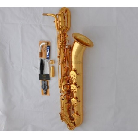 Professional Gold Baritone Saxophone Low A Key Sax High F# with Leather Case