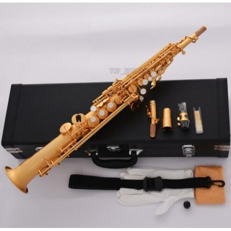 Professional Satin Gold Soprano Saxophone Straight Bb Luxury Sax High F#