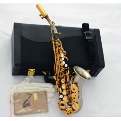 Customized Professional Curved Soprano Bb Saxophone Matt Black Silver nickel Sax