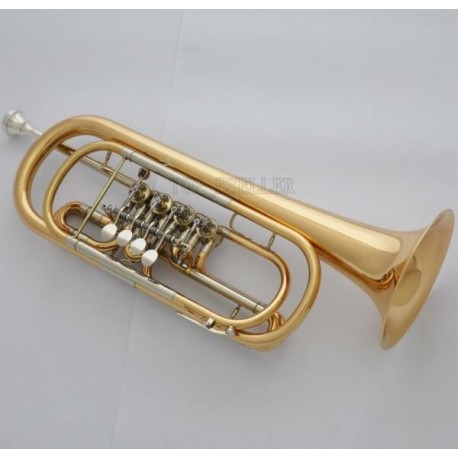 Professional Level C Key Bass Trumpet 4 Rotary Valve Gold Brass Body PRO.Case