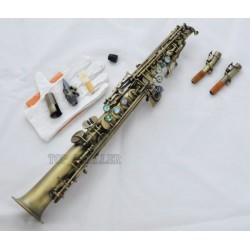 Antique Straight Soprano Saxophone Bb Sax Ablone Shell High F#, G 2 Necks NEW