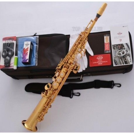 Professional Superbrass Built-in Neck Bb Soprano Saxophone Straight Gold Sax F# Key