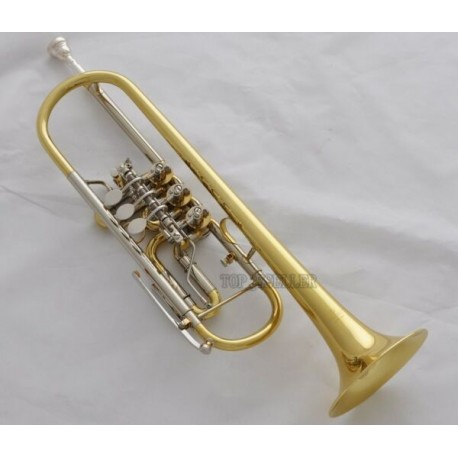 Professional Gold Rotary Valve Trumpet horn B-Flat Cupronickel Leadpipe Case