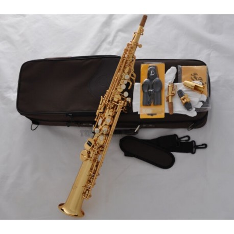 Professional Superbrass Gold Bb Soprano Sax Straight Saxophone High F# 2 Necks