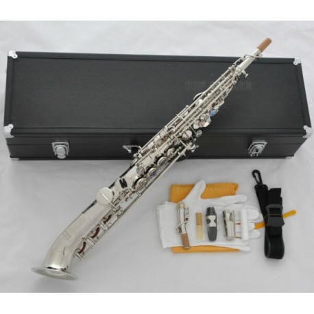 Professional Silver Nickel Soprano saxophone Saxello sax Curved bell Abalone Key
