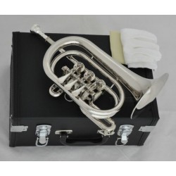 Professional Superbrass Silver Nickel Rotary Valve Cornet Trumpet Horn Leather Case