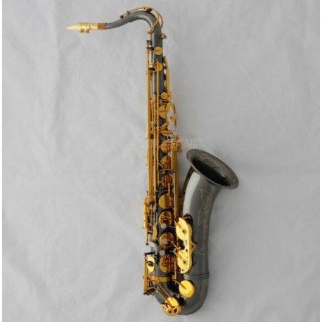 Professional Black Nickel gold Tenor Sax Engraving Bell Saxophone +Metal Mouth