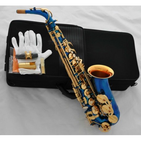 Latest Blue Lacquer Gold Bell Alto saxophone Eb Keys Sax Hand engraved bell