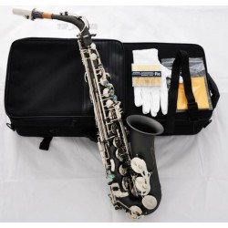 Professional Satin Black Nickel Silver Alto Saxophone High F# sax Abalone Key +10Pc Reed