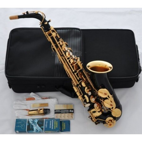 Superbrass Pro Series Black Gold Bell Alto Saxophone Eb Sax High F# With 10pc Reed Case