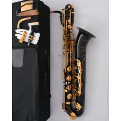 Professional Black baritone saxophone High-grade Engraving bell + 2 Neck + Case