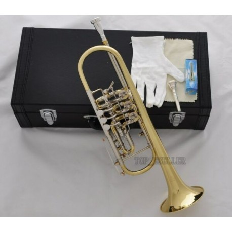 High-quality Gold 3 Rotary Valves Trumpet B-Flat Horn 2 Mouthpiece With Case