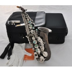 Professional. Black Nickel Curved Soprano Saxophone Bb sax Abalone Key High F# with case