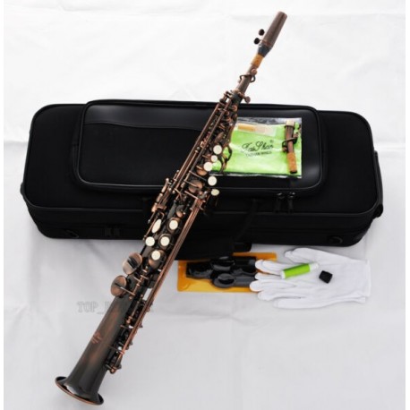 Professional Superbrass Red Antique Soprano Saxophone Bb High F# Sax 2Neck Case