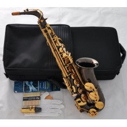 Superbrass Pro Series Alto Saxophone Black Nickel Gold Sax High F# engraving Bell New Case