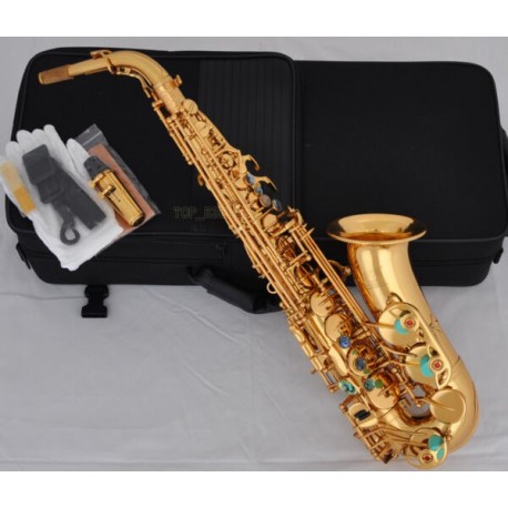Sale!!! Pro.Gold Alto Saxophone Abalone Shell Key Sax High F# Double Rails New