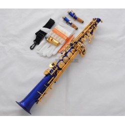 Top Blue Straight Soprano Sax Yellwo Brass Saxophone engraved bell With Case