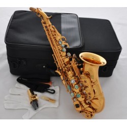 Superbrass Gold Curved Soprano saxophone Bb Sax Abalone shell Keys High F# With Case