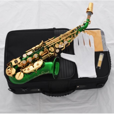 Superbrass Green Curved Soprano Saxophone Sax High F# nice engraving bell