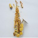Customized Curved Rose Brass Soprano Bb Saxophone Satin Nickel Bell Sax 2 Necks