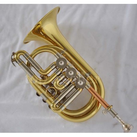 Professional Gold Lacquer Rotary Valve Cornet Bb Trumpet Horn with Case
