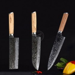Kitchen Knife Set Damascus Japanese Vg10 Steel 8'' Chef Knife Santoku Knife 3pcs