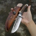 Vg10 Damascus Survival Outdoor Camping Hunting Knife Fixed Blade Horn W/ Sheath