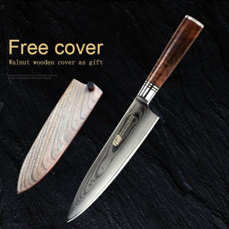 8'' Chef Knife Japanese Vg10 Damascus Stainless Steel Kitchen With Wood Sheath