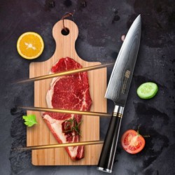 8'' Chef Knife Japanese Vg10 Damascus Steel Kitchen Knives Ebony Wood Sheath