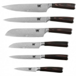 Chef Santoku 6pcs Knife Set Stainless Steel Kitchen Gyuto Laser Damascus Veins