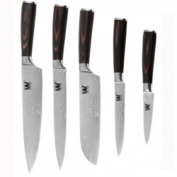 Chef Santoku 5 Pcs Knife Set Stainless Steel Kitchen Gyuto Laser Damascus Veins