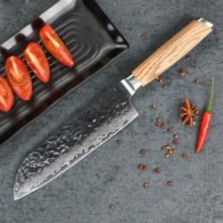 Cuchillo Santoku de 7 pulgadas Damasco Japonés Vg10 Cuchillos de cocina de acero inoxidable Madera