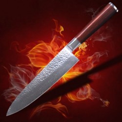 Cuchillo de chef de Damasco de 8 pulgadas Cuchillo de acero martillado japonés Aus-10 con mango de madera