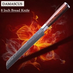 8 Inch Damascus Bread Knife Chef Knife Stainless Steel Cake Knife Kitchen Knife