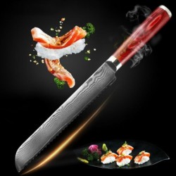8'' Damascus Stainless Steel Bread Knife Frozen Meat Knife Color Wood Handle