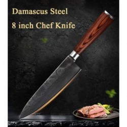 Cuchillo de chef de Damasco de 8 pulgadas Cuchillo de acero inoxidable japonés Aus-10 con mango de madera