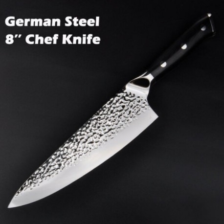 8 Inch German Steel Chef Knife Kitchen Knives Hammered Pattern G10 Handle Sharp