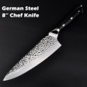 Cuchillo de cocina de acero alemán de 8 pulgadas Cuchillos de cocina Patrón martillado G10 Mango afilado