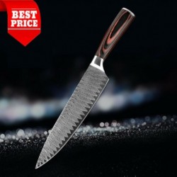 8'' Chef Knife Chef High Carbon Stainless Steel Lasered Damascus Veins Wood Hand