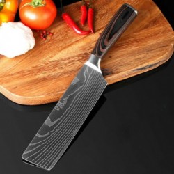 7'' Nakiri Knife Chef High Carbon Stainless Steel Lasered Damascus Veins Wood Ha