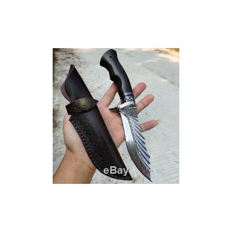 Vg10 Damascus Survival Outdoor Camping Hunting Knife Fixed Blade W/ Sheath Ebony