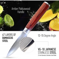 3.5 '' Damasco japonés acero inoxidable Utilidad cocina Chef Cuchillo Mango de madera
