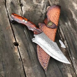 Vg10 Damascus Survival Outdoor Camping Hunting Knife Fixed Blade W/ Sheath Horn